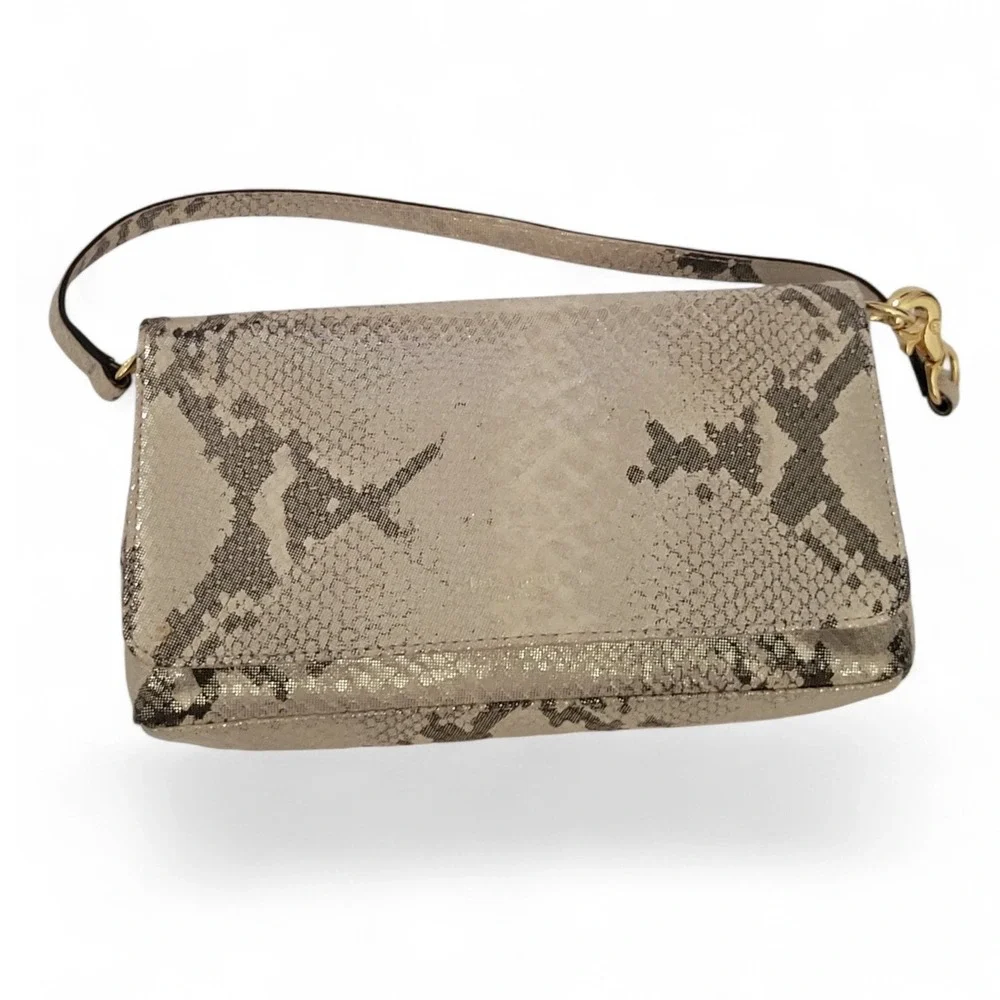 Kate Spade Metallic Snake Print Flap Shoulder Bag Pochette Y2K Gold Hardware